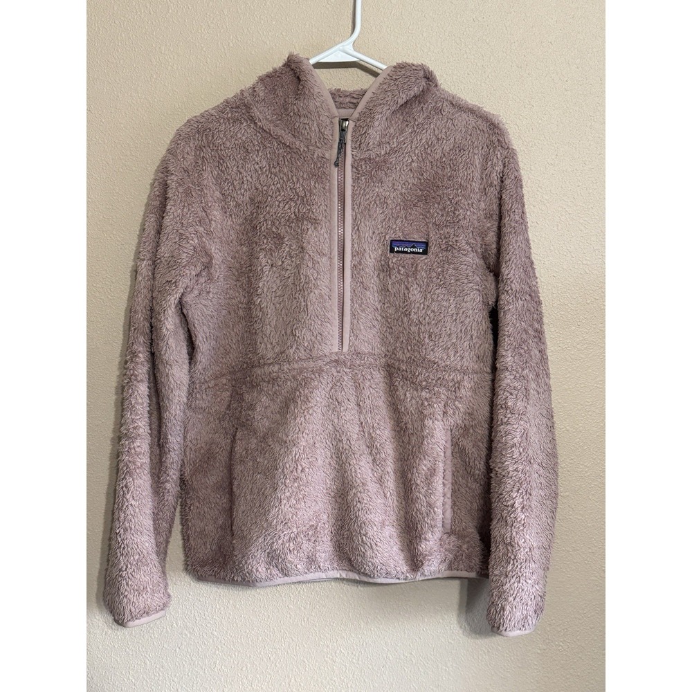 Patagonia Los Gatos Hooded Pullover Women's M Pink Fleece 1/2 Zip Hoodie 25245